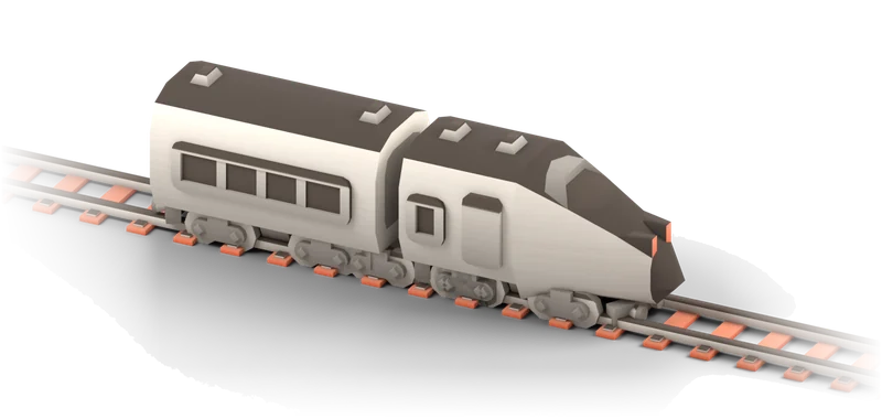 A paper and clay bullet train on a single track