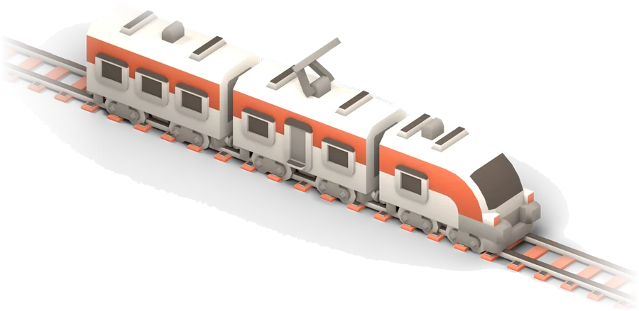 A clay and paper city train waiting at the platform